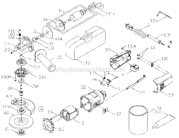 Page A Diagram and Parts List for 7430 Type 1 Porter Cable Sander Grinder